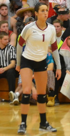 Senior Caitlyn Gottwald on Senior Night, Oct. 31, 2014.  Gottwald's senior note: "[Hamline volleyball] taught me a lot about not only competing as an athlete but learning to laugh at myself and enjoy what I’m doing, not take everything in life so seriously.” 