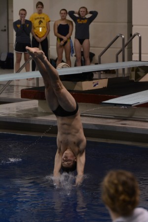The 'Dare Diver' Skiah Garde Garica dives in the pool at the Jean Freeman Aquatic Center at the University of Minnesota during the MIAC Championships.